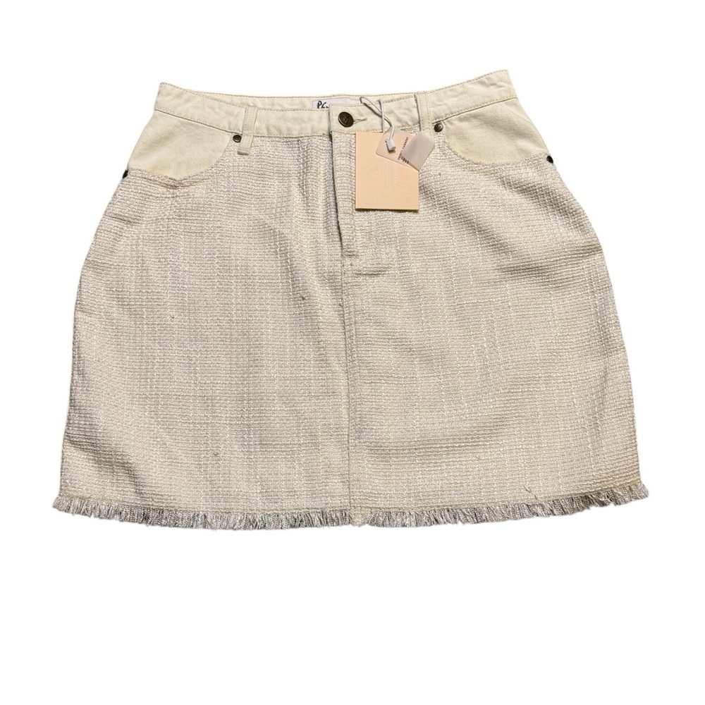 🤍✨ Minkpink Good Habit Ecru Ivory Denim Mini Skirt M NWT‎ ✨🤍